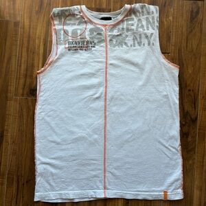 Vintage DKNY Jeans Y2K Graphic Tank Top with Contrast Stitching | Size L